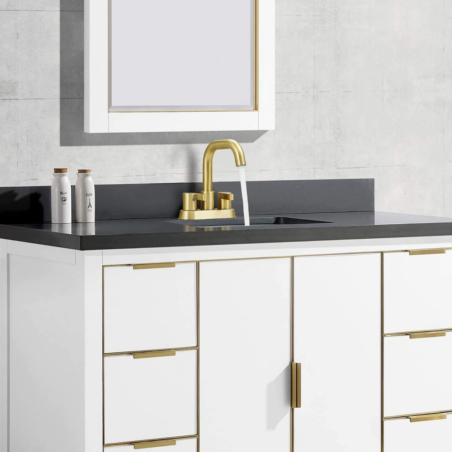 Modern Brushed Gold Bathroom Faucet with 2 Handles and Pop Up Drain