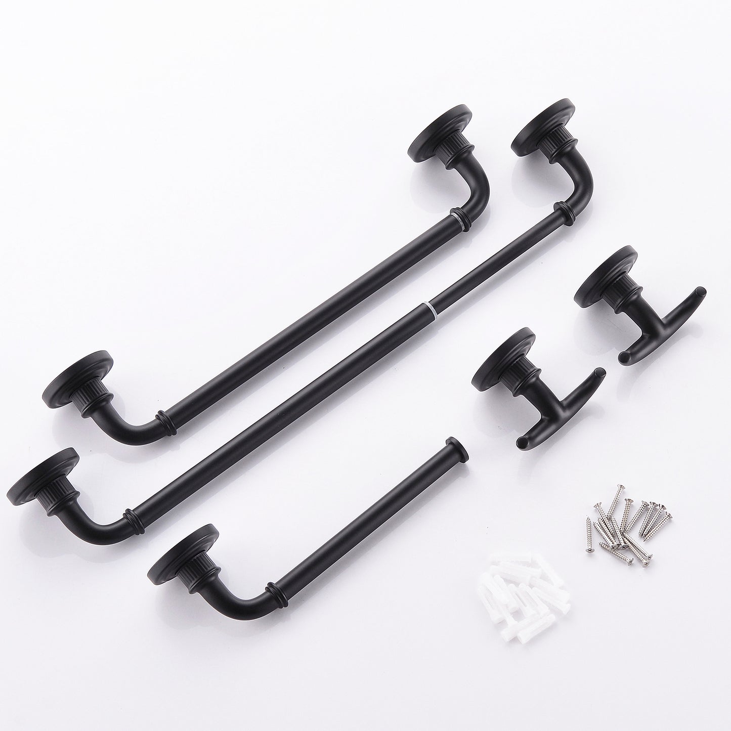 Elegant Black Bathroom Hardware Set with Adjustable 24-Inch Towel Rack