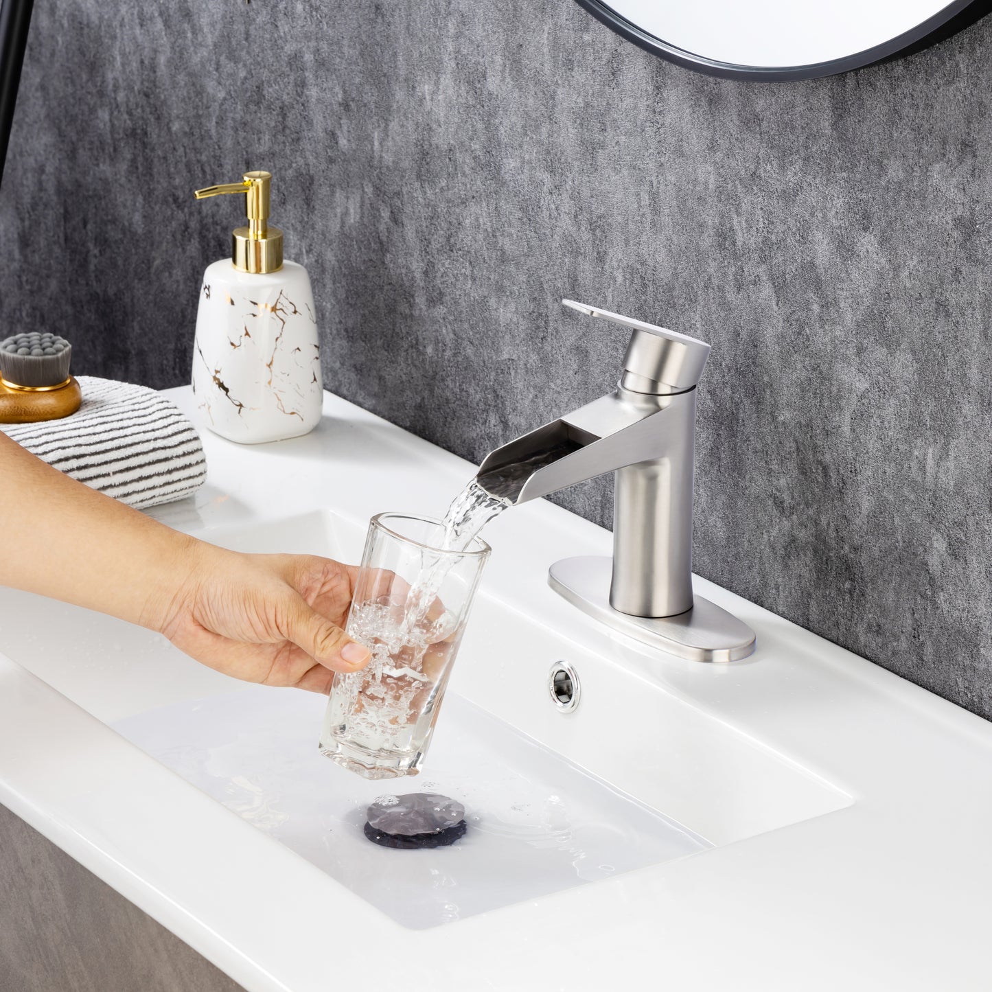 Elegant Matte Black Waterfall Bathroom Faucet