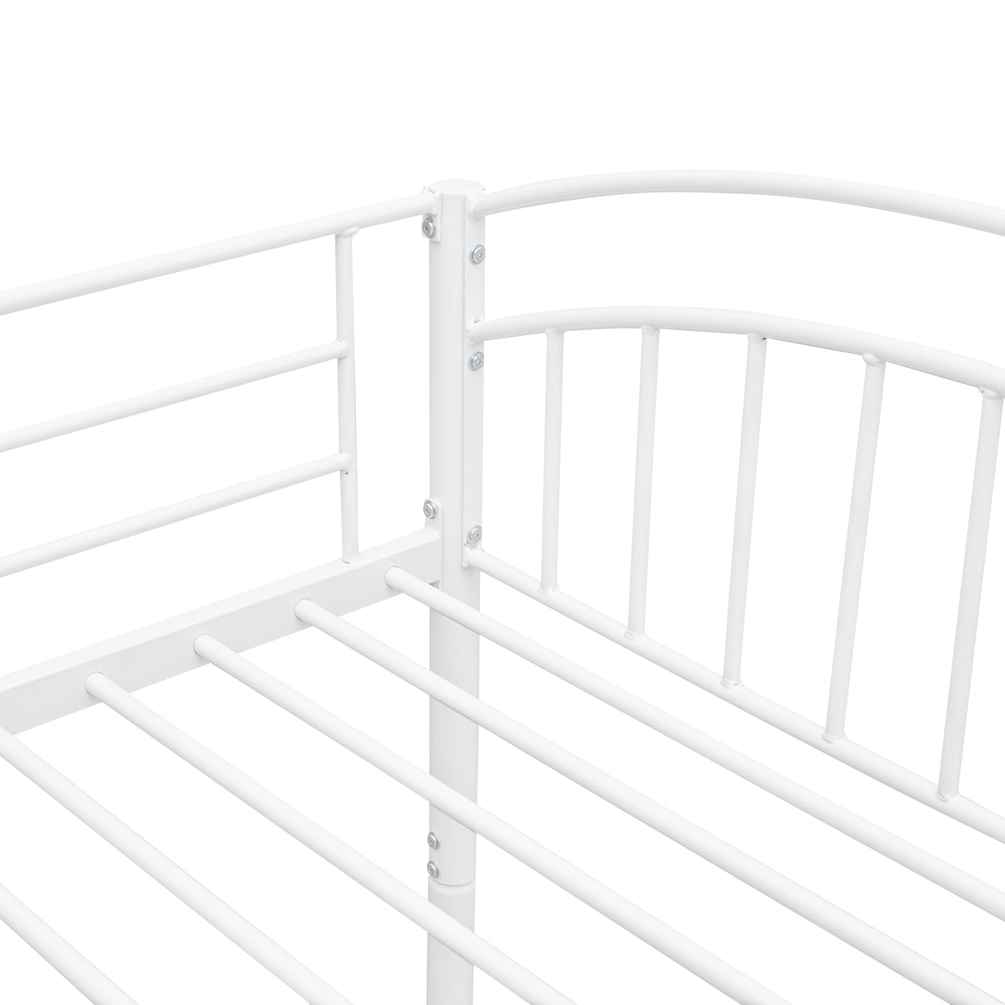 Chrome Finish Metal Twin Bunk Bed - White, Separable Twin Beds