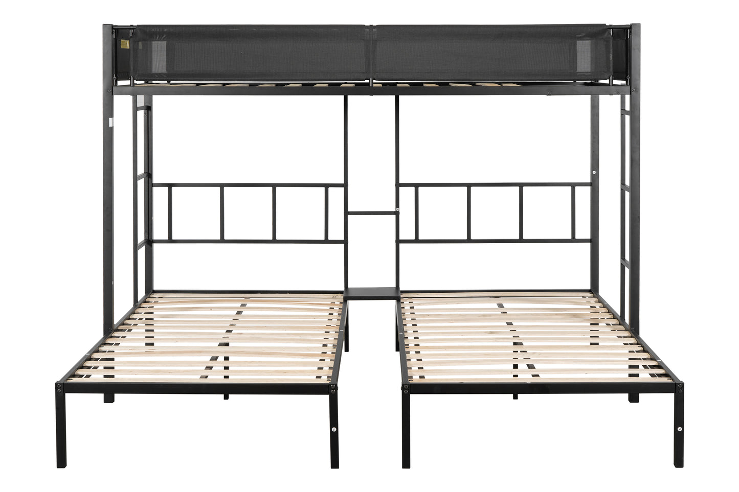 Metal Triple Twin Bunk Bed with Silent Wood Slats and Textilene Guardrails