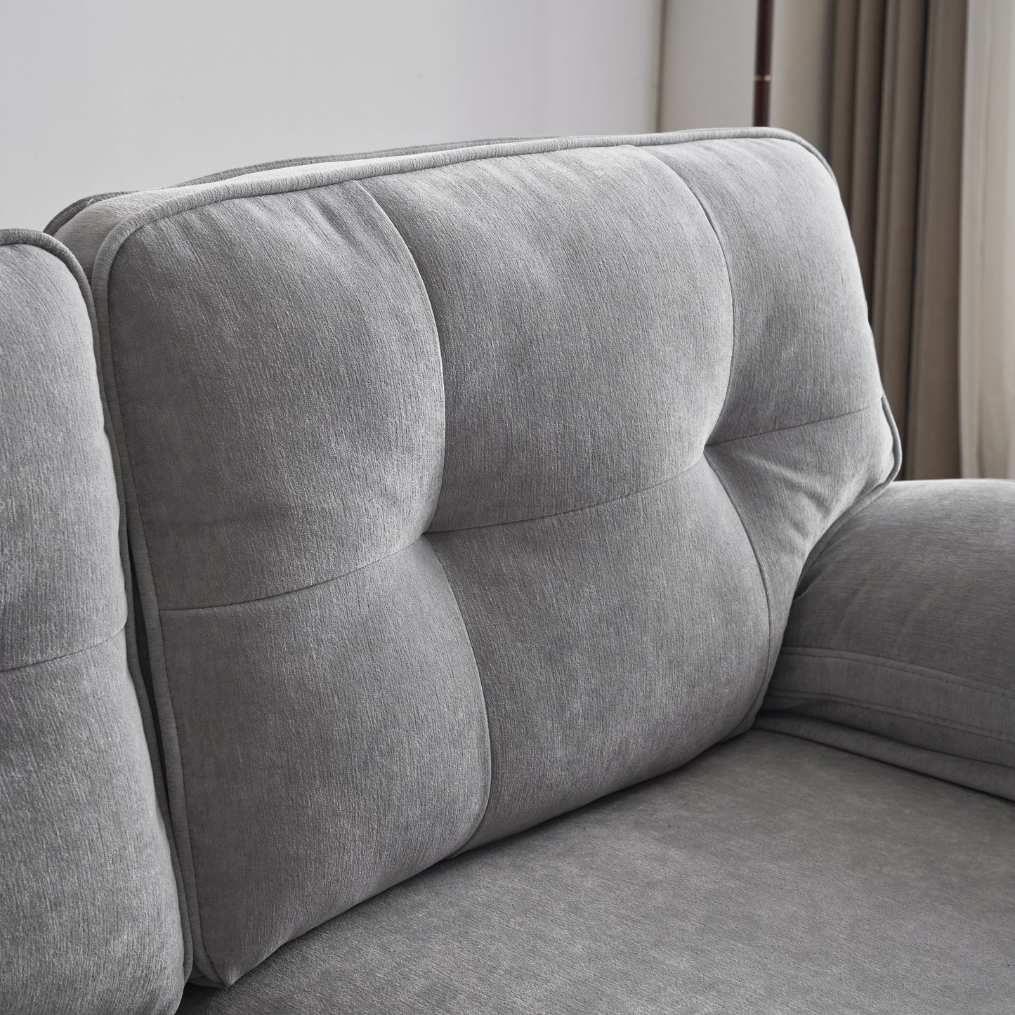 Modern Velvet L-Shaped Sectional Sofa in Light Grey