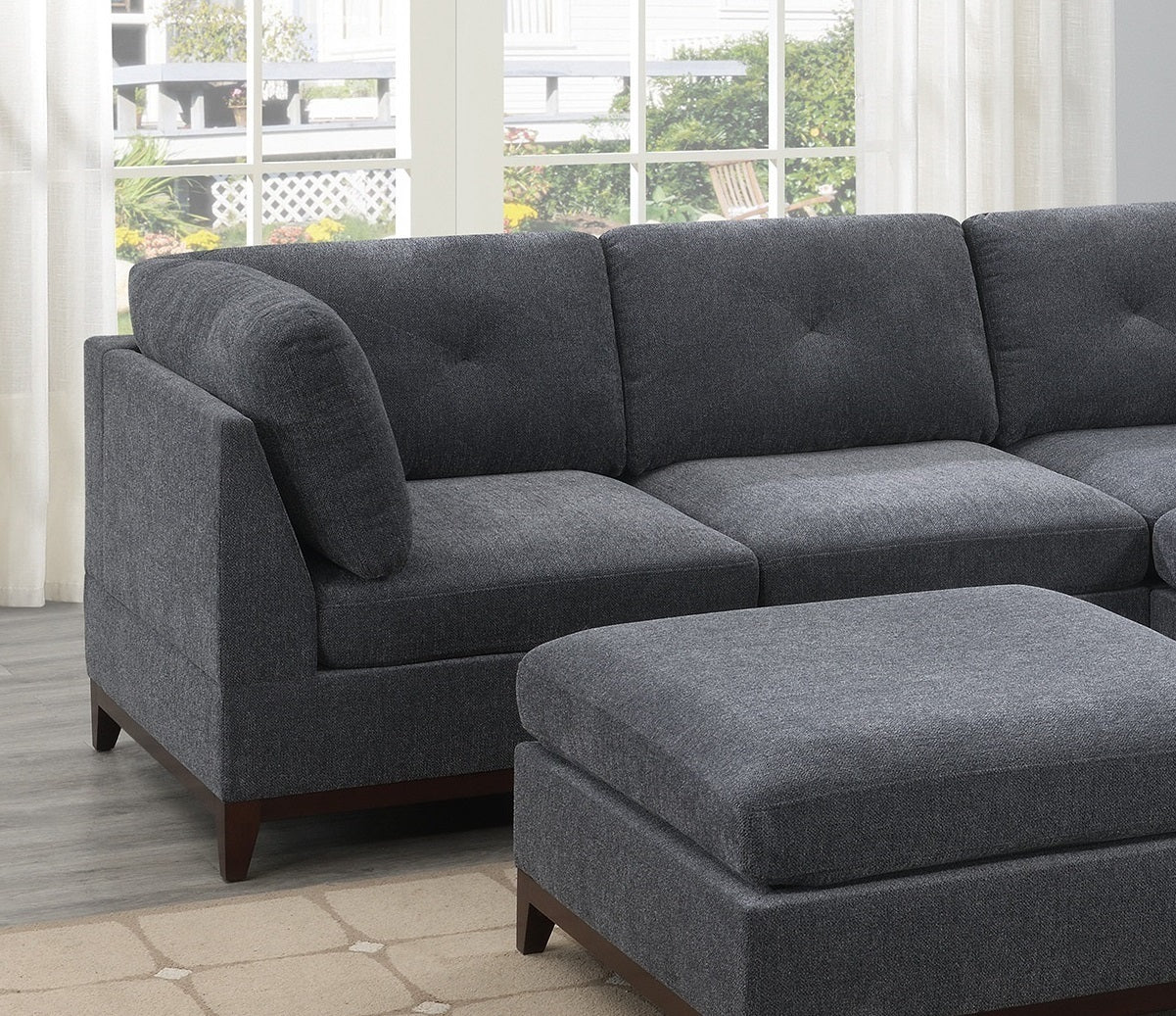 Elegant Ash Grey Chenille Fabric L-Shaped Modular Sectional Sofa Set