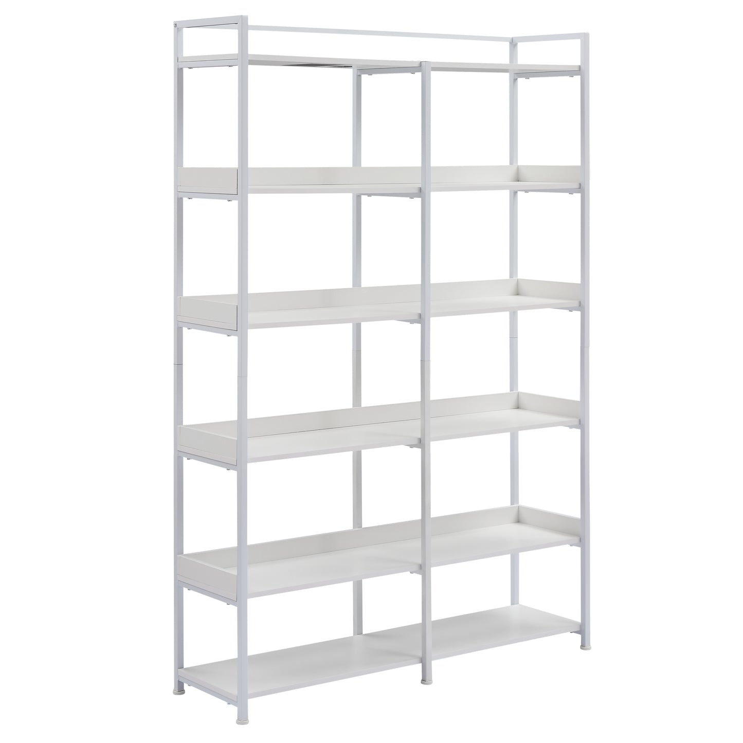 70.8 Inch Tall Bookshelf MDF Boards Stainless Steel Frame, 6-tier Shelves with Back&Side Panel, Adjustable Foot Pads, White