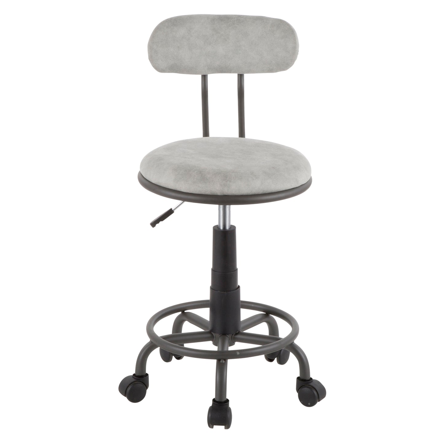 Swift Industrial Task Chair in Grey Metal and Light Grey Faux Leather by LumiSource