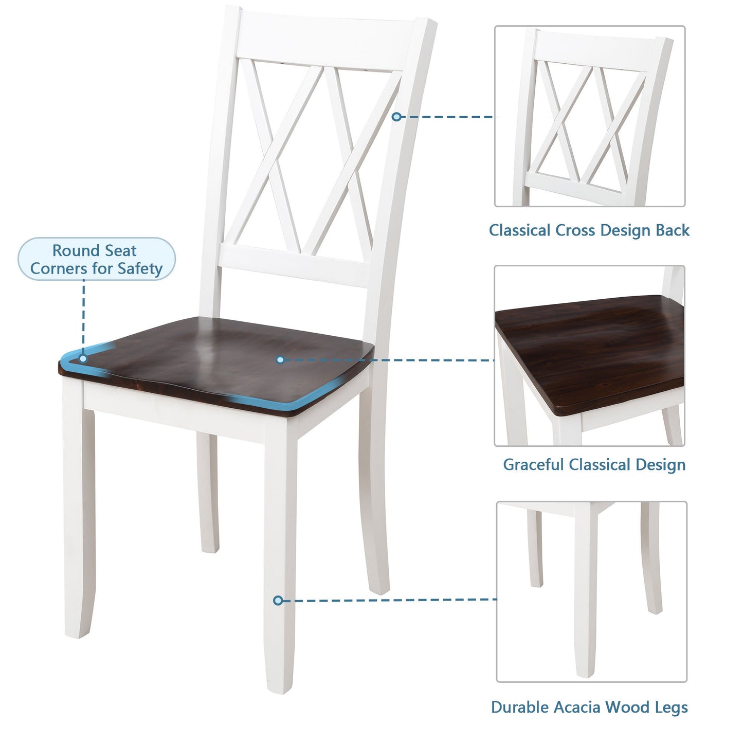 5-Piece Dining Table Set Home Kitchen Table and Chairs Wood Dining Set, White+Cherry