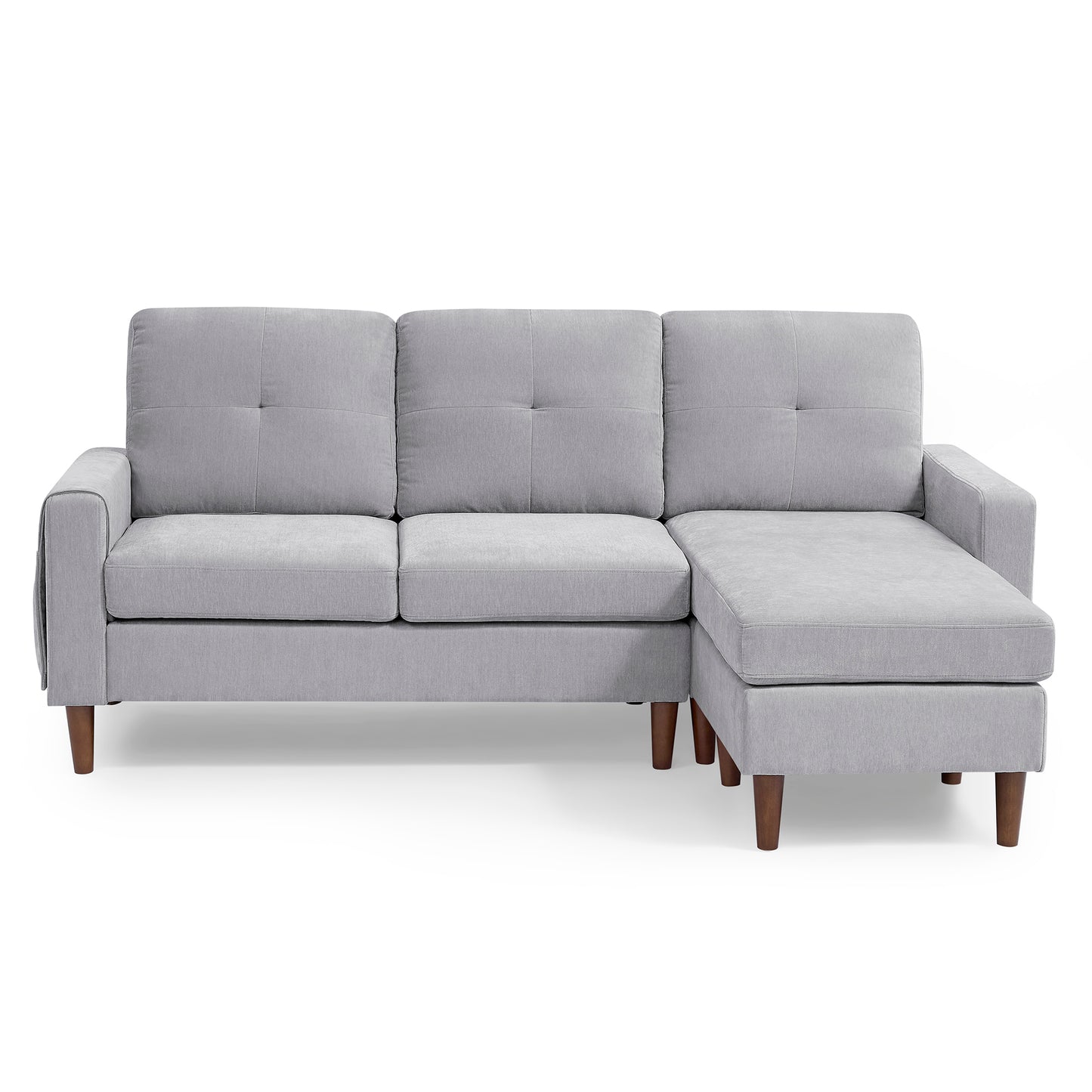 80 L-Shape Convertible Sectional Sofa with Reversible Chaise, Light Grey Chenille