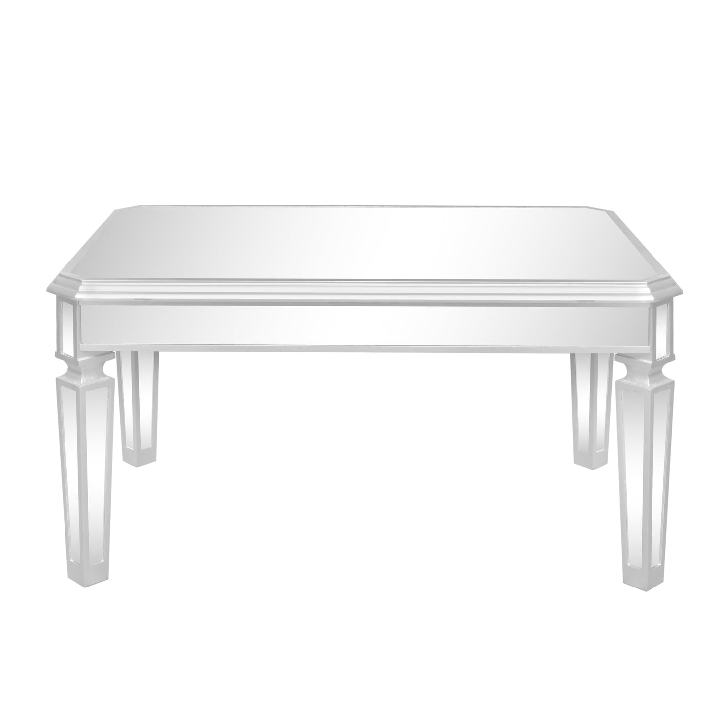 Contemporary Silver Glass Mirrored Coffee Table with Adjustable Legs