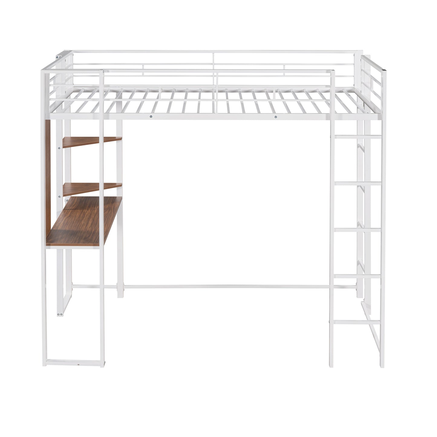 Twin Metal Loft Bed with 2 Shelves and one Desk ,WHITE(: MF281206AAK)