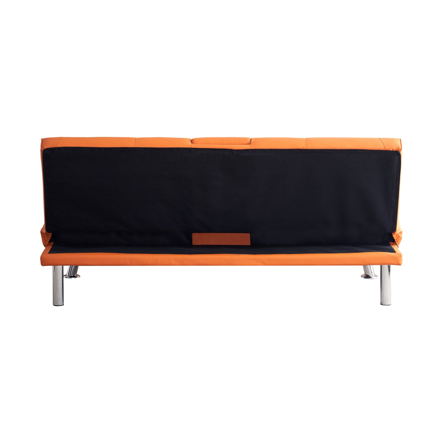 67 Orange Leather Multifunctional Double Folding Sofa Bed with Built-In Coffee Table