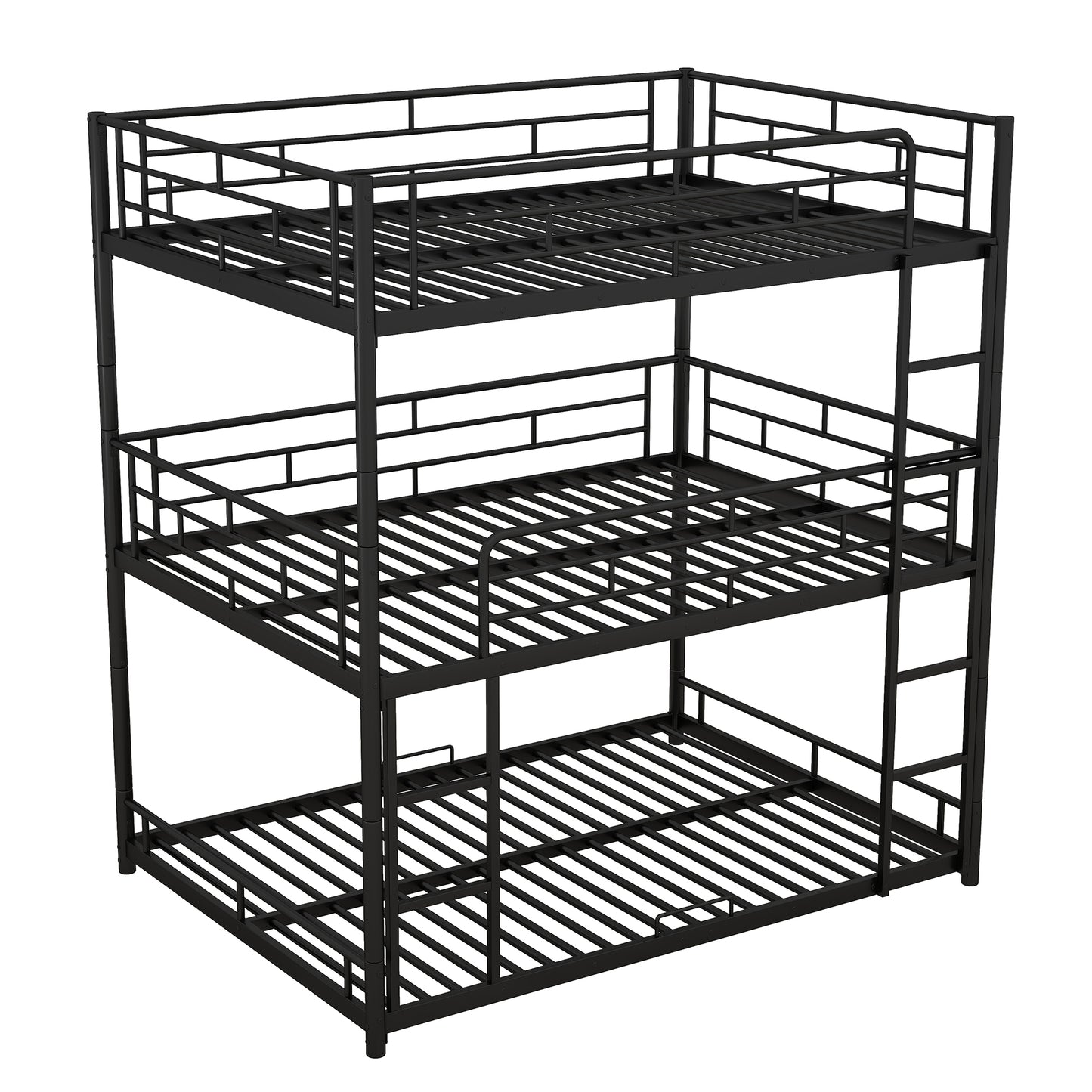 Durable Steel Full Size Triple Bunk Bed in Elegant Black