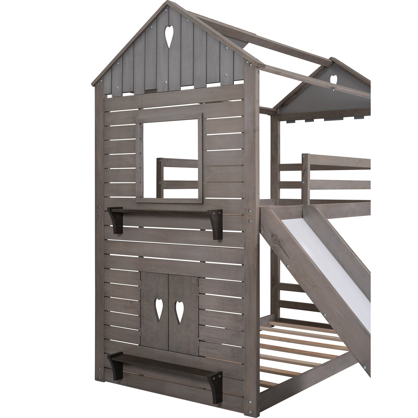 Roof and Window Twin Bunk Bed in Antique Gray Graphite