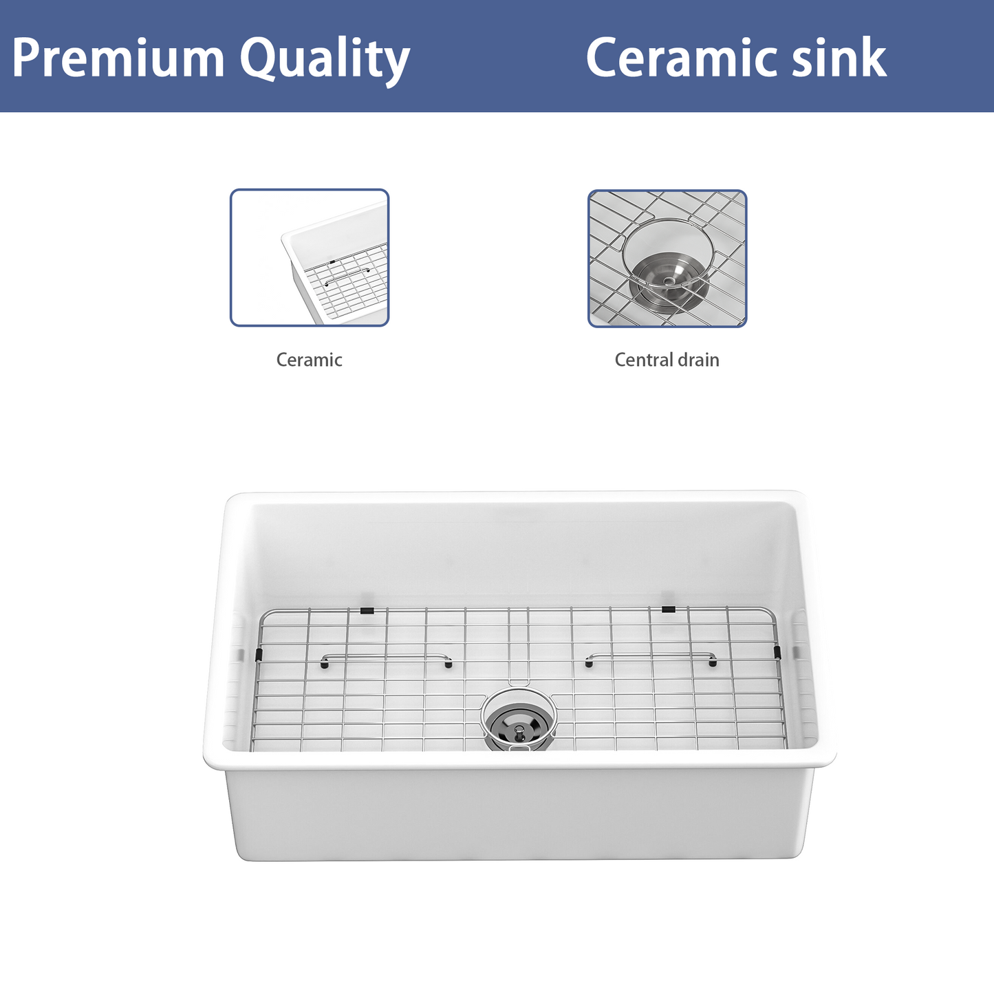 White Ceramic Kitchen Sink with Dual Mount Installation Option