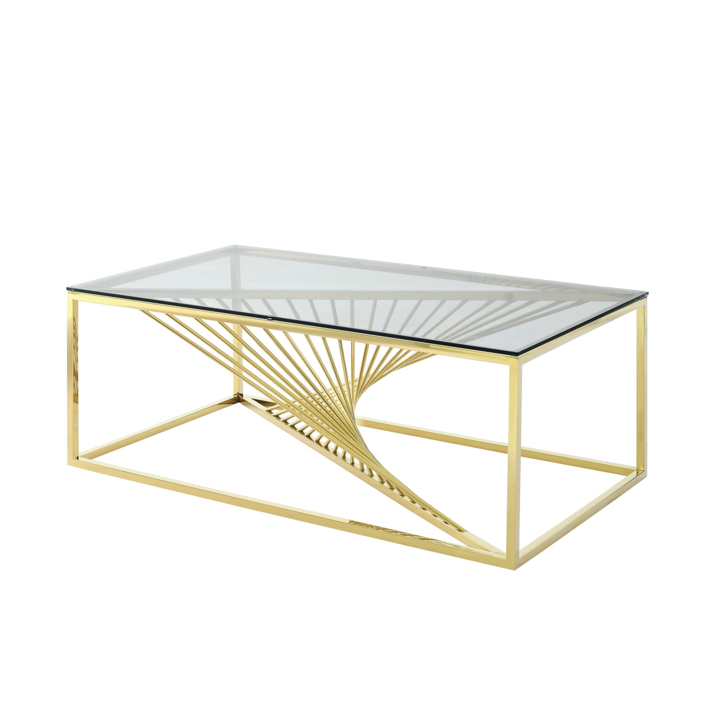 Luxurious Gold Stainless Steel Coffee Table with Clear Glass Top