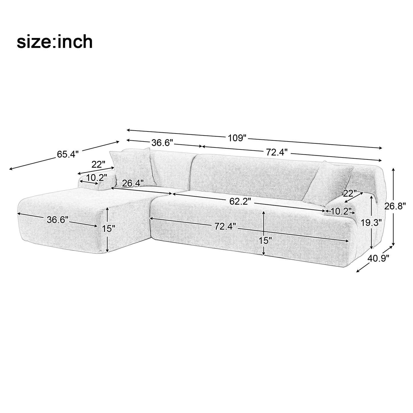 U_Style Modern Large L-Shape Modular Sectional Sofa for Living Room,  Bedroom, Salon, 2  Piece Free Combination, Simplified Style