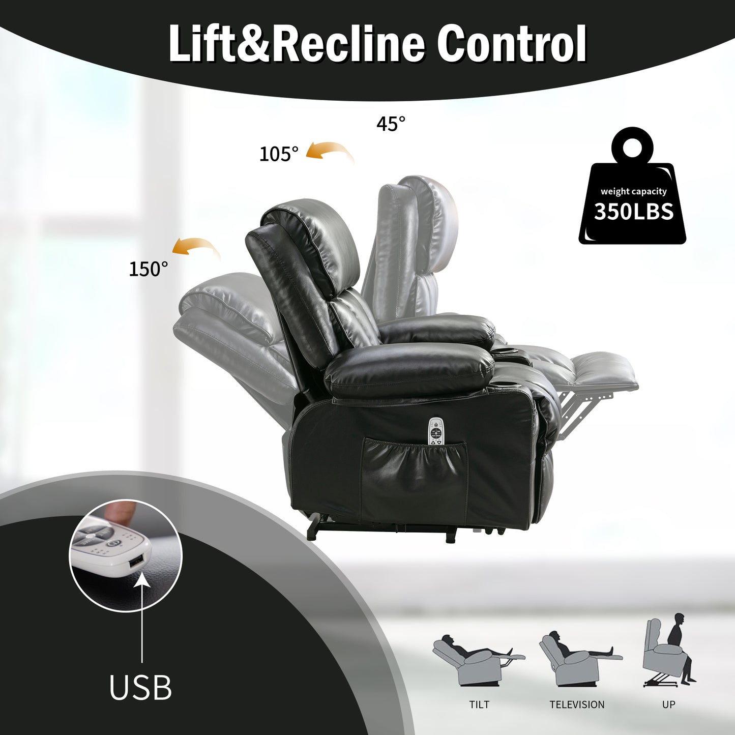 Comfort Plus Elderly Power Lift Recliner Chair with Heat, Massage, and Infinite Position - Black