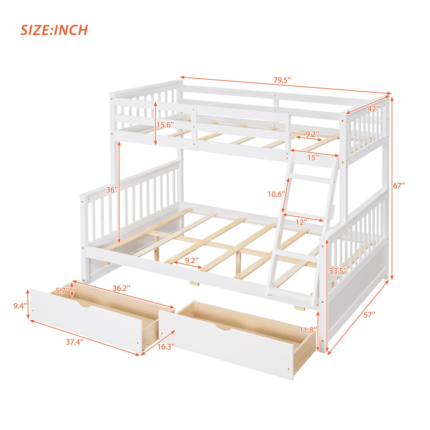 Twin/Full Bunk Bed with Stairs, Drawers, and Flexible Layout