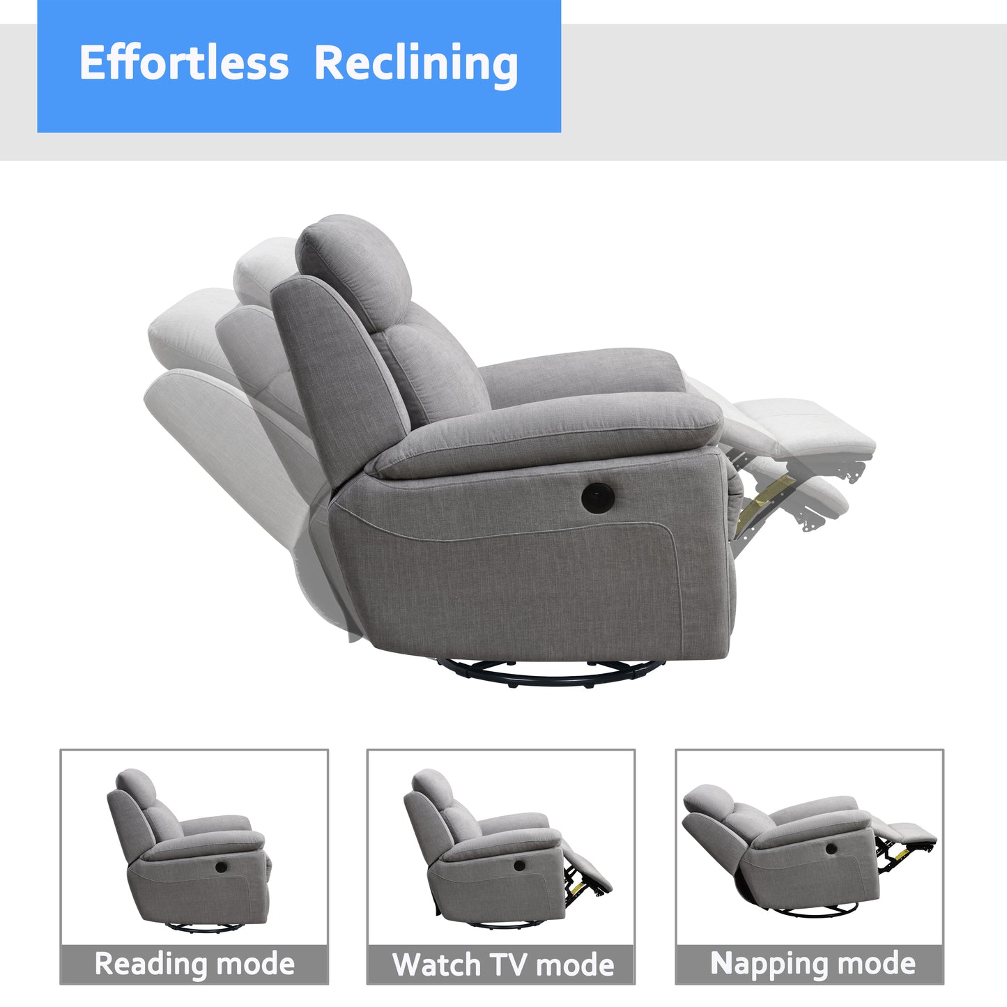 Luxurious Light Grey Power Recliner Chair with USB Port