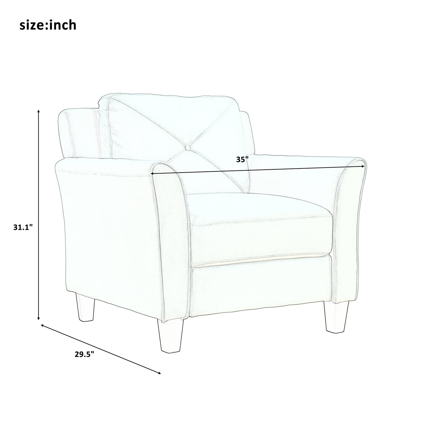 U_STYLE Button Tufted 3 Piece Chair Loveseat Sofa Set