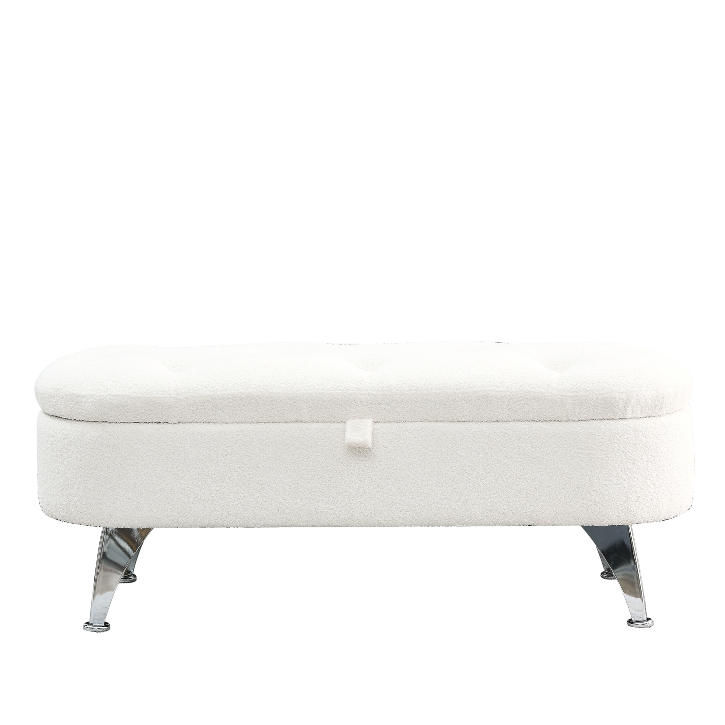 [Video] Welike Length 45.5 inches Storage Ottoman Bench Upholstered Fabric Storage Bench End of Bed Stool with Safety Hinge for Bedroom, Living Room, Entryway, Teddy White (Ivory)