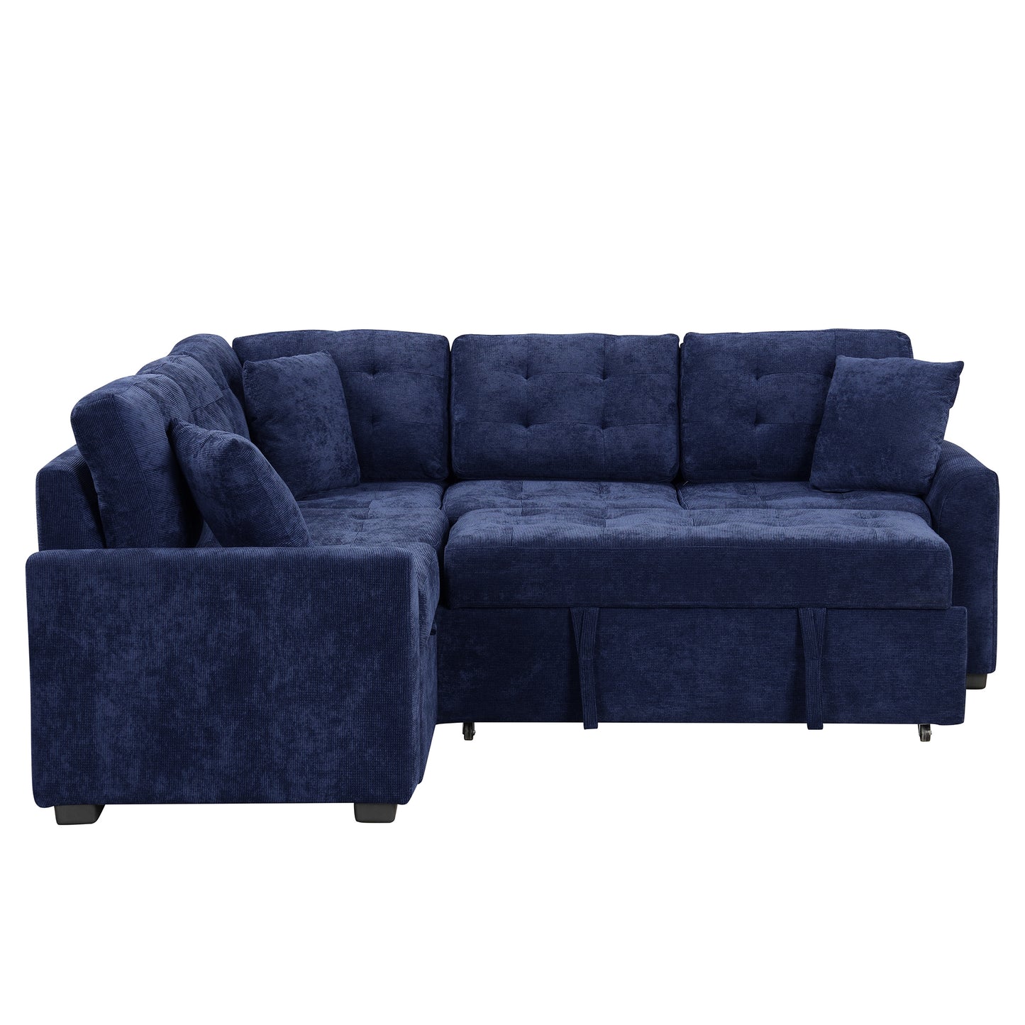 Convertible Navy Blue L-Shape Sleeper Sofa with USB Ports and Power Sockets