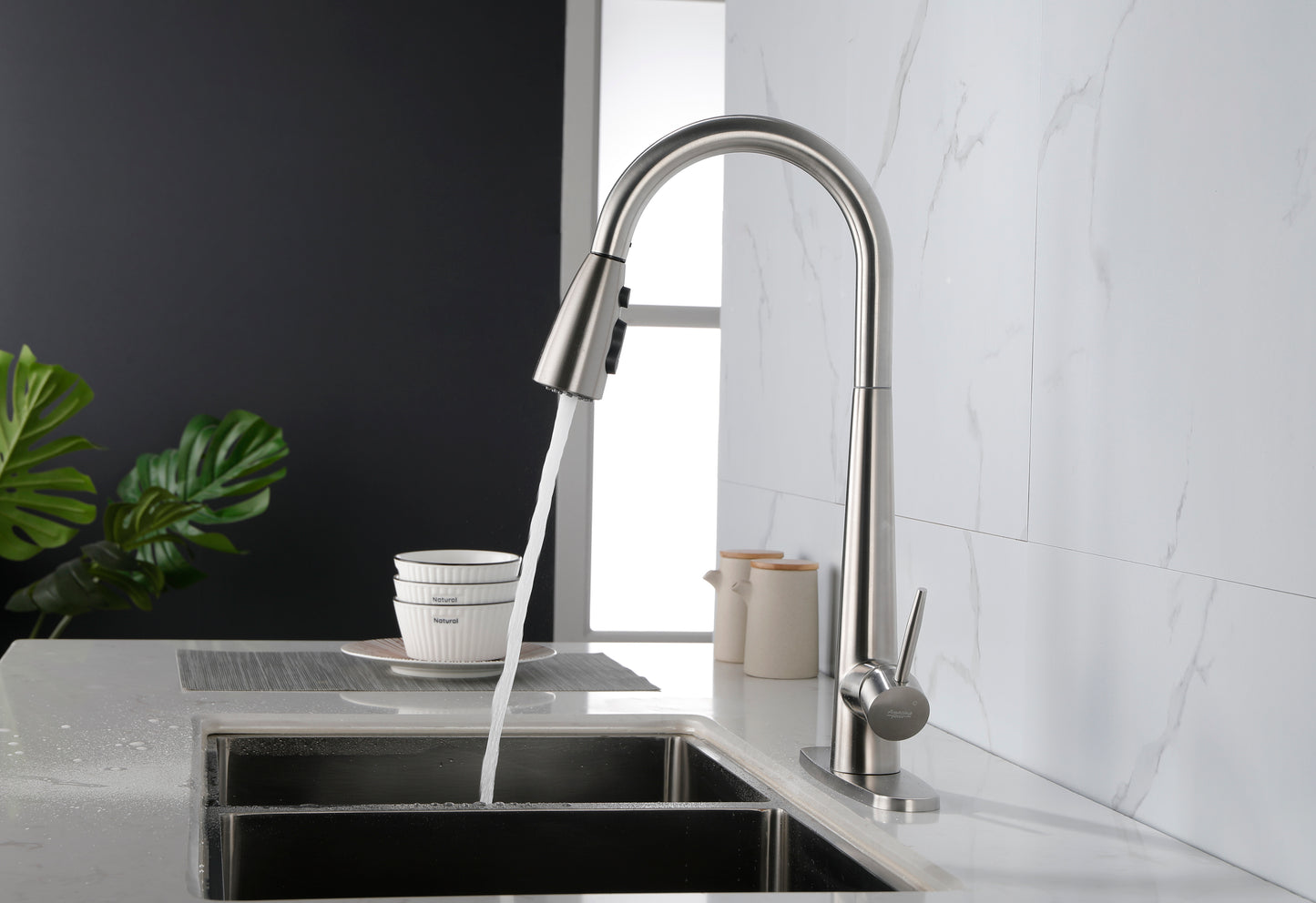 Commercial-Grade Stainless Steel Kitchen Faucet with Pull Down Sprayer and High Arc Handle