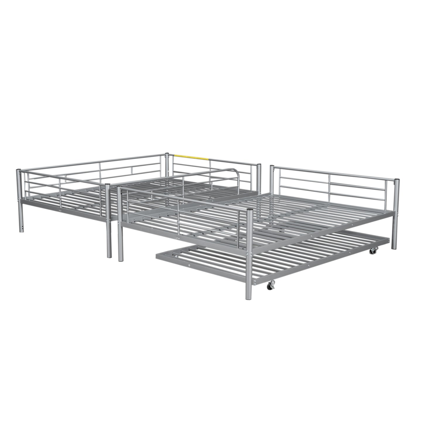 Silver Metal Full Over Full Bunk Bed Set with Trundle