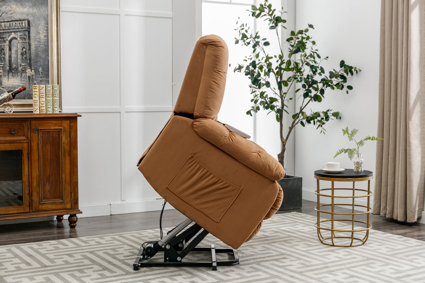 Massage Recliner Chair Electric Power Lift Recliner Chairs with Heat, Vibration, Side Pocket for Living Room, Bedroom, Light Brown