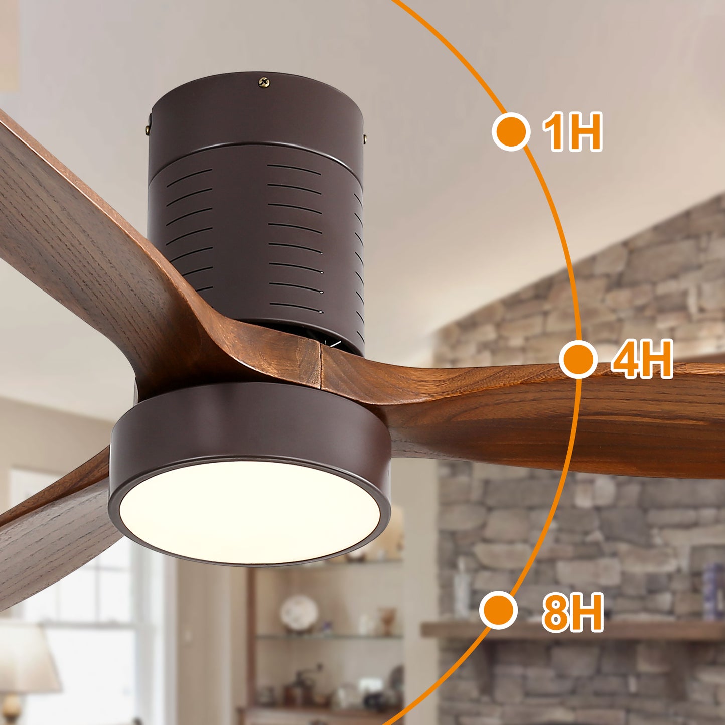 52 Inch Modern Wooden Ceiling Fan with LED Light and Remote Control