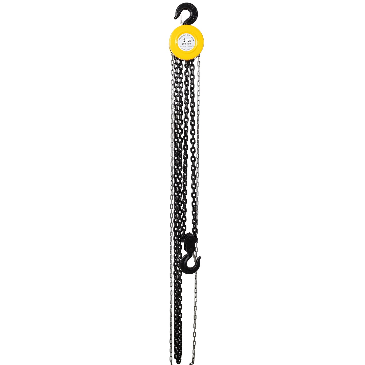 Chain hoist 11000lbs 5T capacity 10ft wIth 2 heavy duty hooks,Manual chain hoist steel construction,Yellow