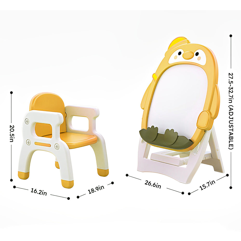 Children's indoor Cartoon penguin yellow drawing board Magnetic graffiti board Writing board Scaffolding whiteboard Baby blackboard learning table and chair