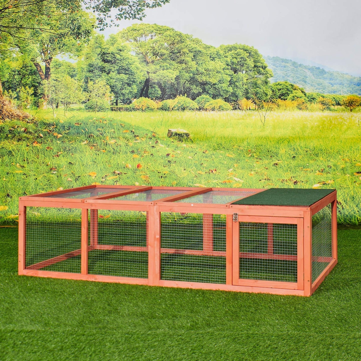 Rabbit Hutch W/ Mesh Wire, 70.9Lx39.4Wx 18.9H Inch