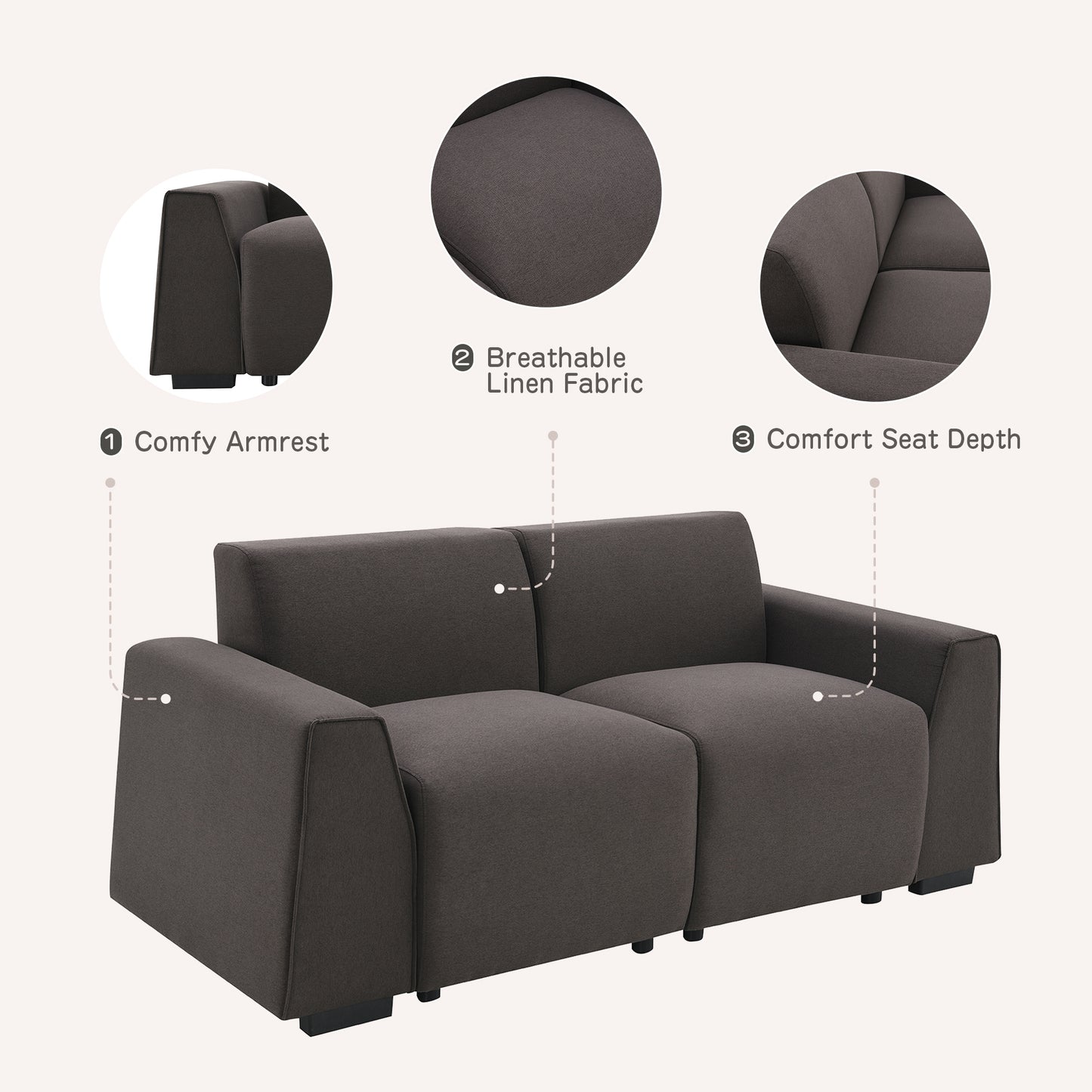 Stylish and Comfortable Modern Linen Fabric Sofa with Wide Armrests