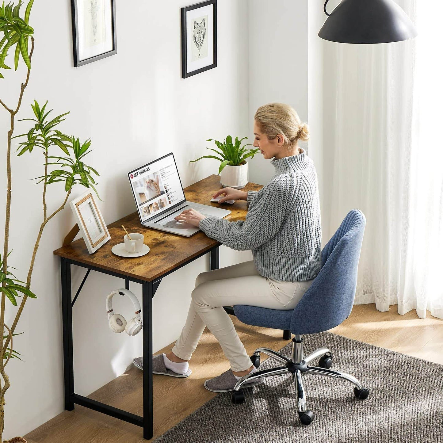 Simple and Elegant Brown 40-Inch Wooden Work Desk with Storage Organizers