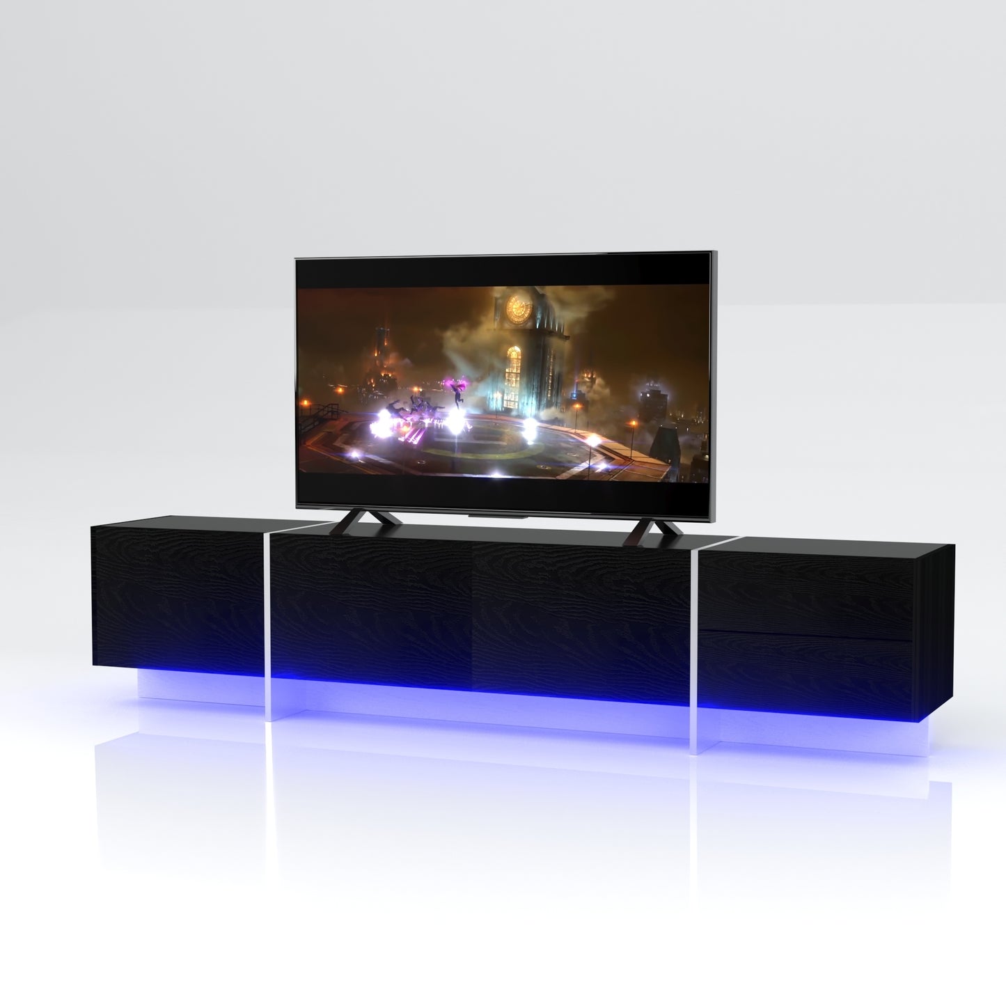 Modern Black TV Console with LED Lights and Storage Cabinets for 75 TV