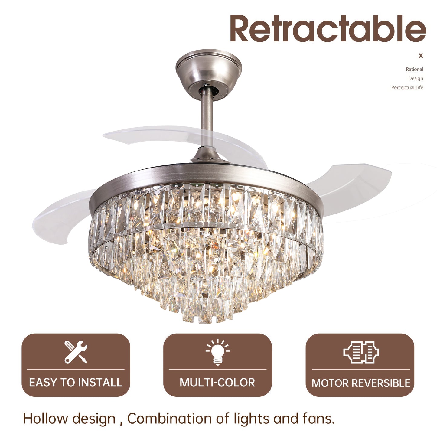 42 Vintage Silver Crystal Ceiling Fan Chandelier with Remote Control - Luxury Lighting Fixture