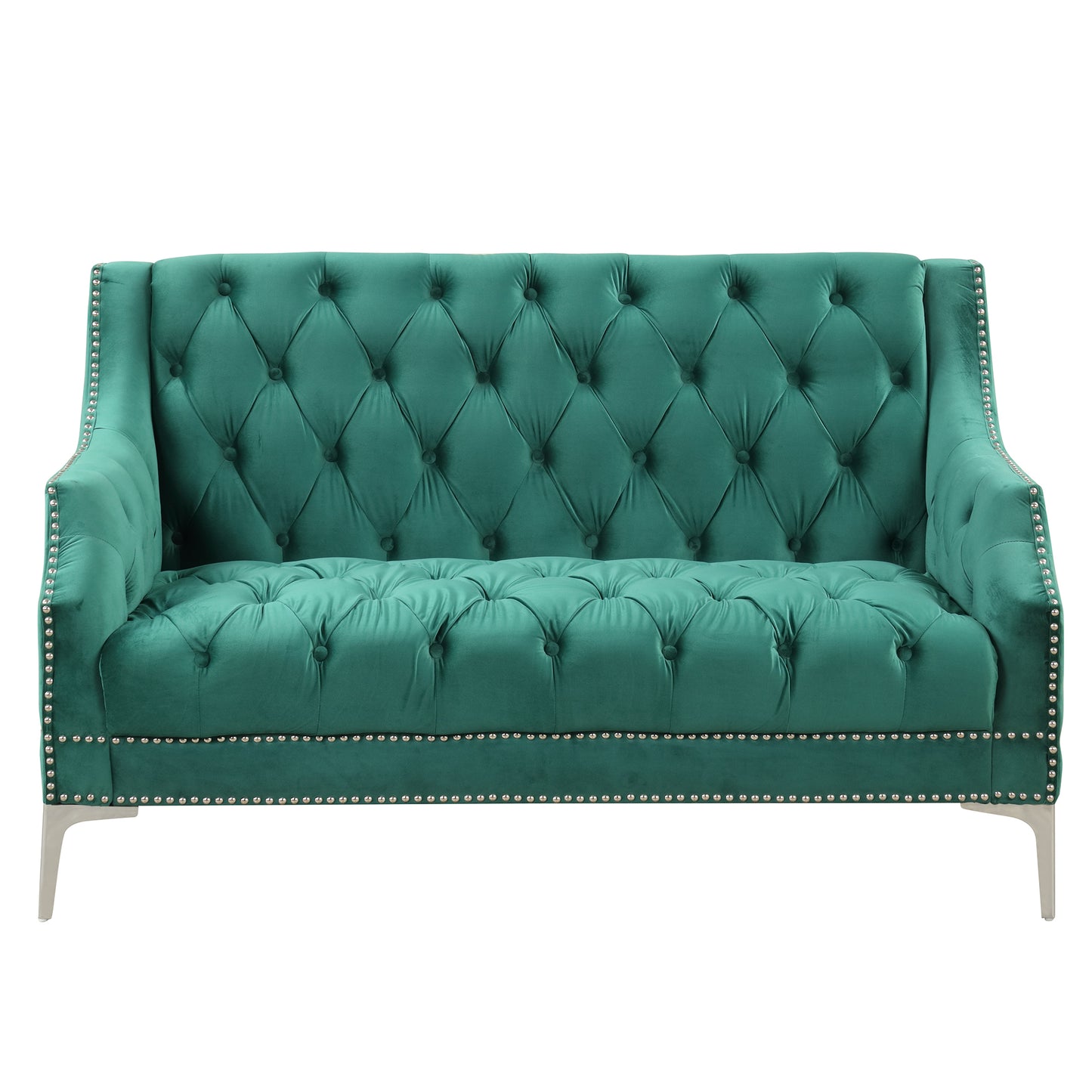 55.5 Green Plush Upholstered Modern Sofa with Metal Legs