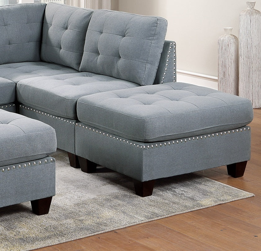 Elegant Gray Linen Modular Sectional Set with Tufted Nail heads and Plush Comfort