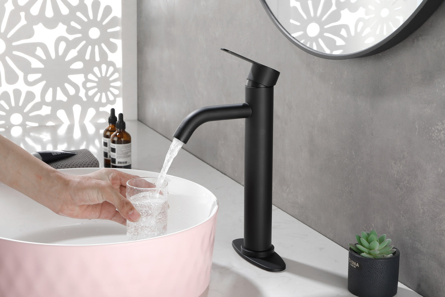 Modern Matte Black Waterfall Spout Bathroom Faucet