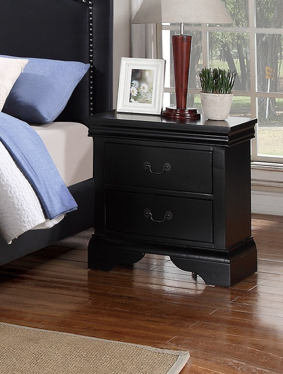 Contemporary Bedroom Furniture Nightstand Black Color 2 x Drawers Bed Side Table Pine wood