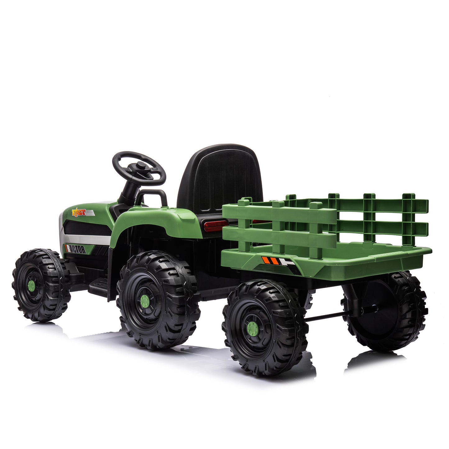 Electric Ride-On Tractor with Trailer, 12V Battery Powered Toy Car for Kids with Remote Control