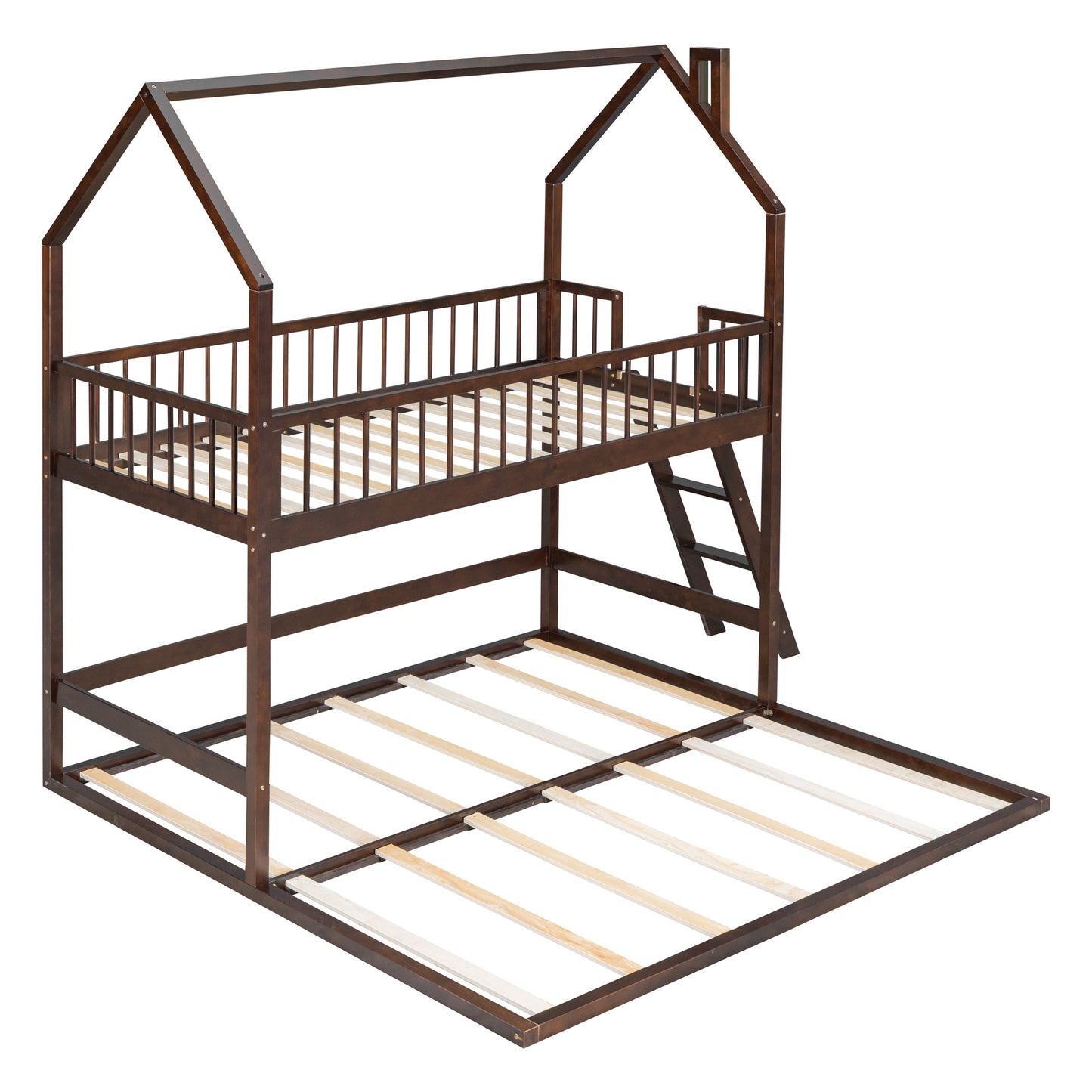 Twin House Bunk Bed with Trundle and Ladder - Artistic Sleepover Haven