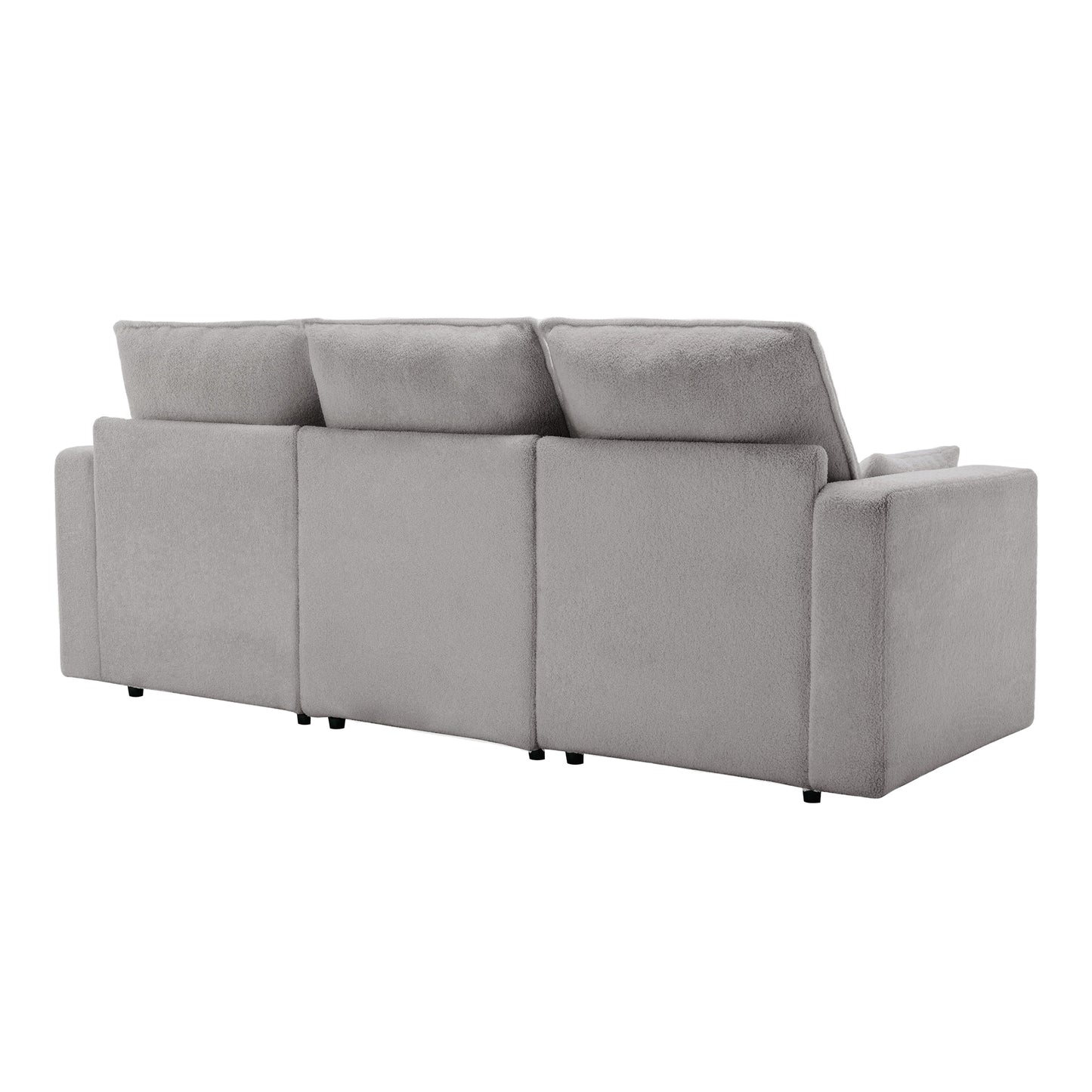 U_STYLE 3 Seat Sofa with Removable Back and Seat Cushions and 2 pillows,Teddy Fabric Couch for Living Room, Office, Apartment