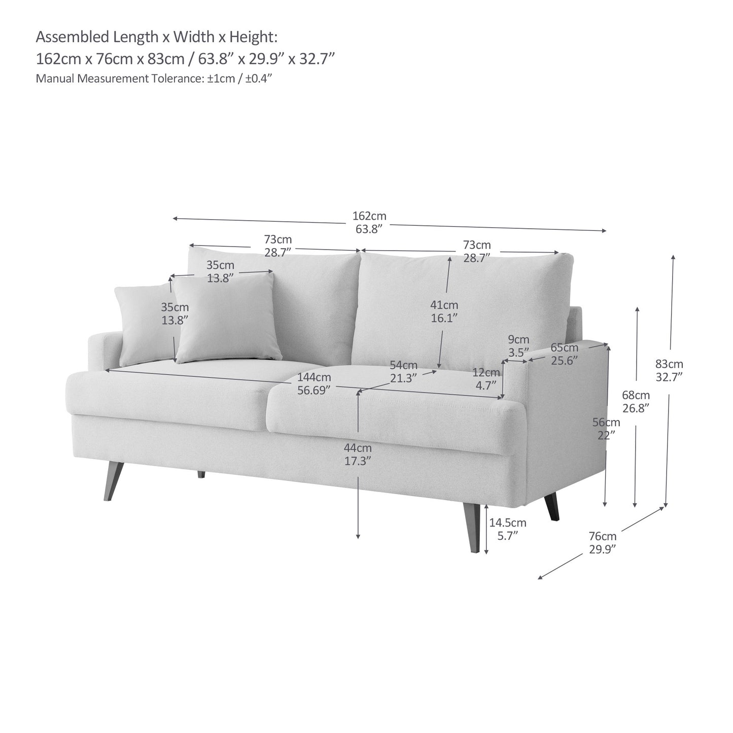 Love Seat with Metal Legs and High Resilience Sponge for Living Space, Bedroom, Apartment - Beige Fabric Upholstery