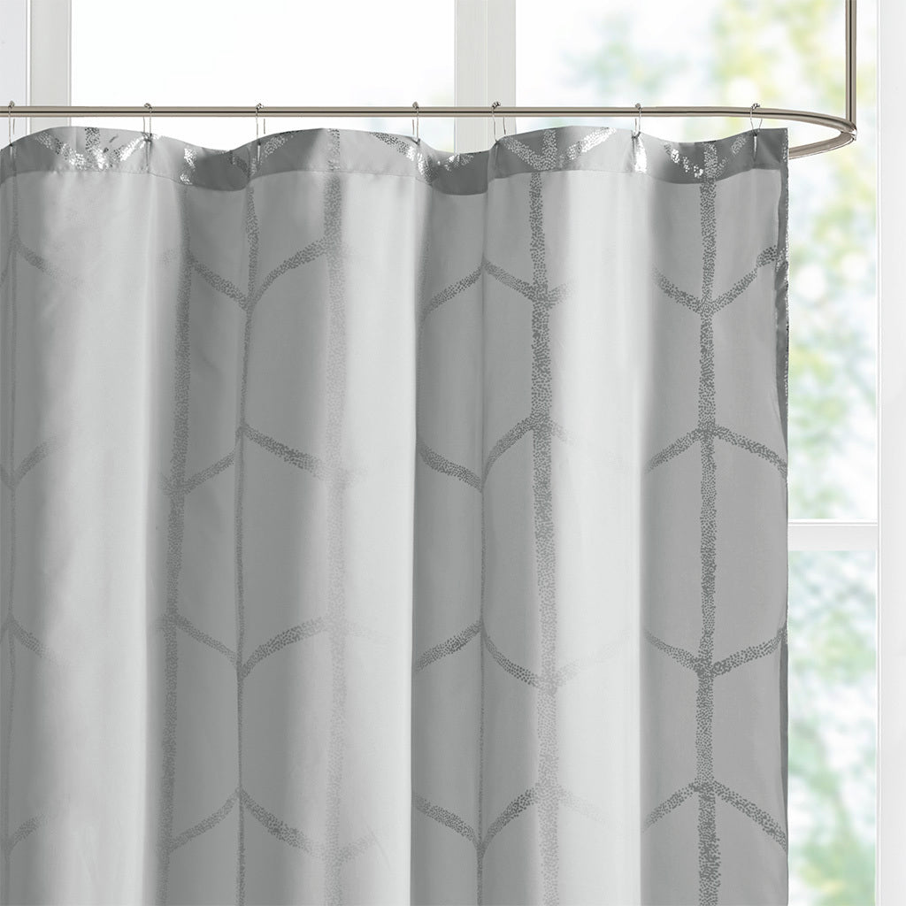 Shiny Metallic Geometric Print Shower Curtain