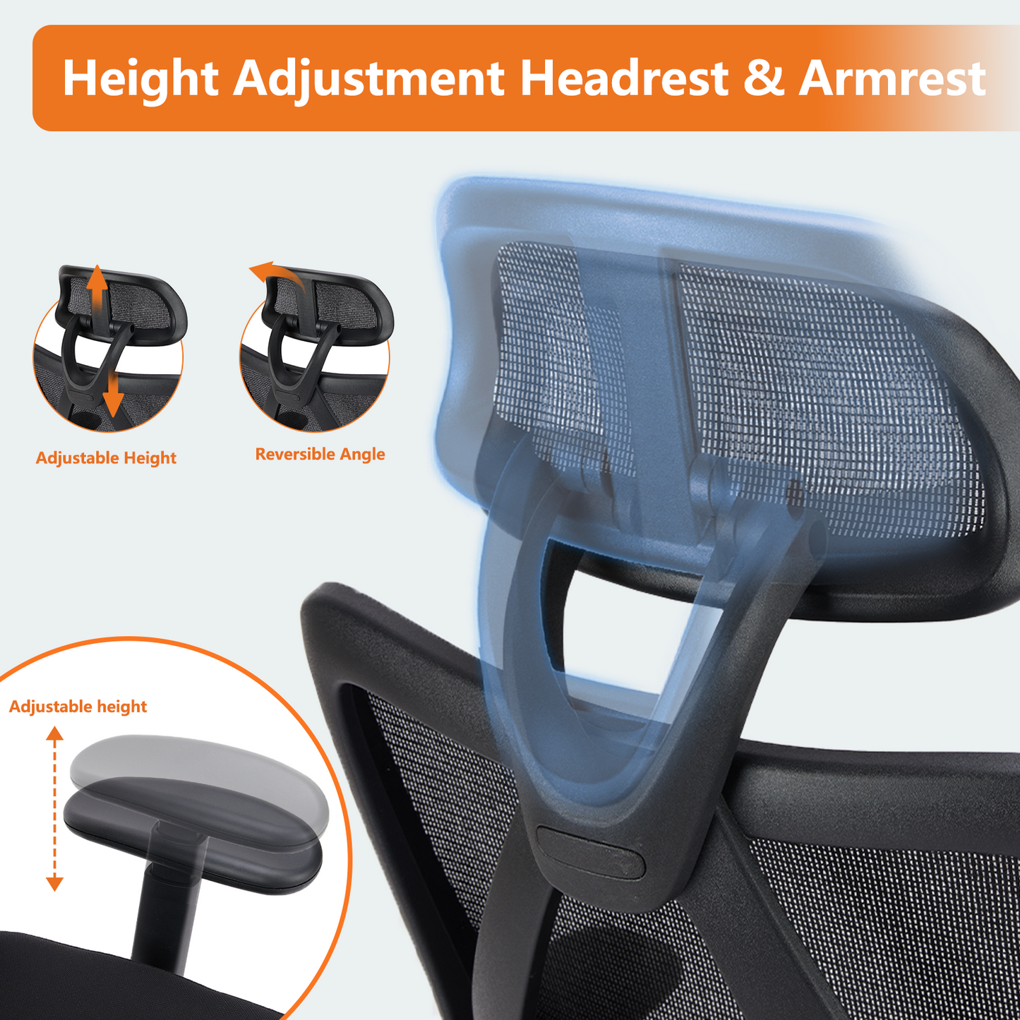 Sweetcrispy High Back Ergonomic Office Chair Adjustable Headrest and Waistrest Mesh Desk chair