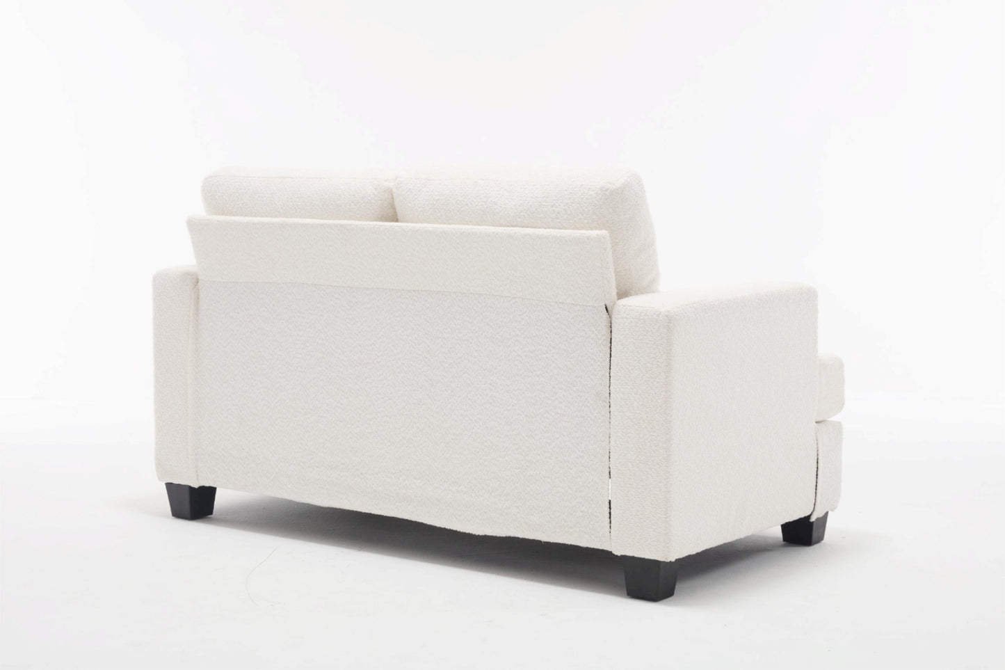 Modern 63 Loveseat for Living Room with Square Armrest and Removable Cushion Set (White & Gray Fabric)