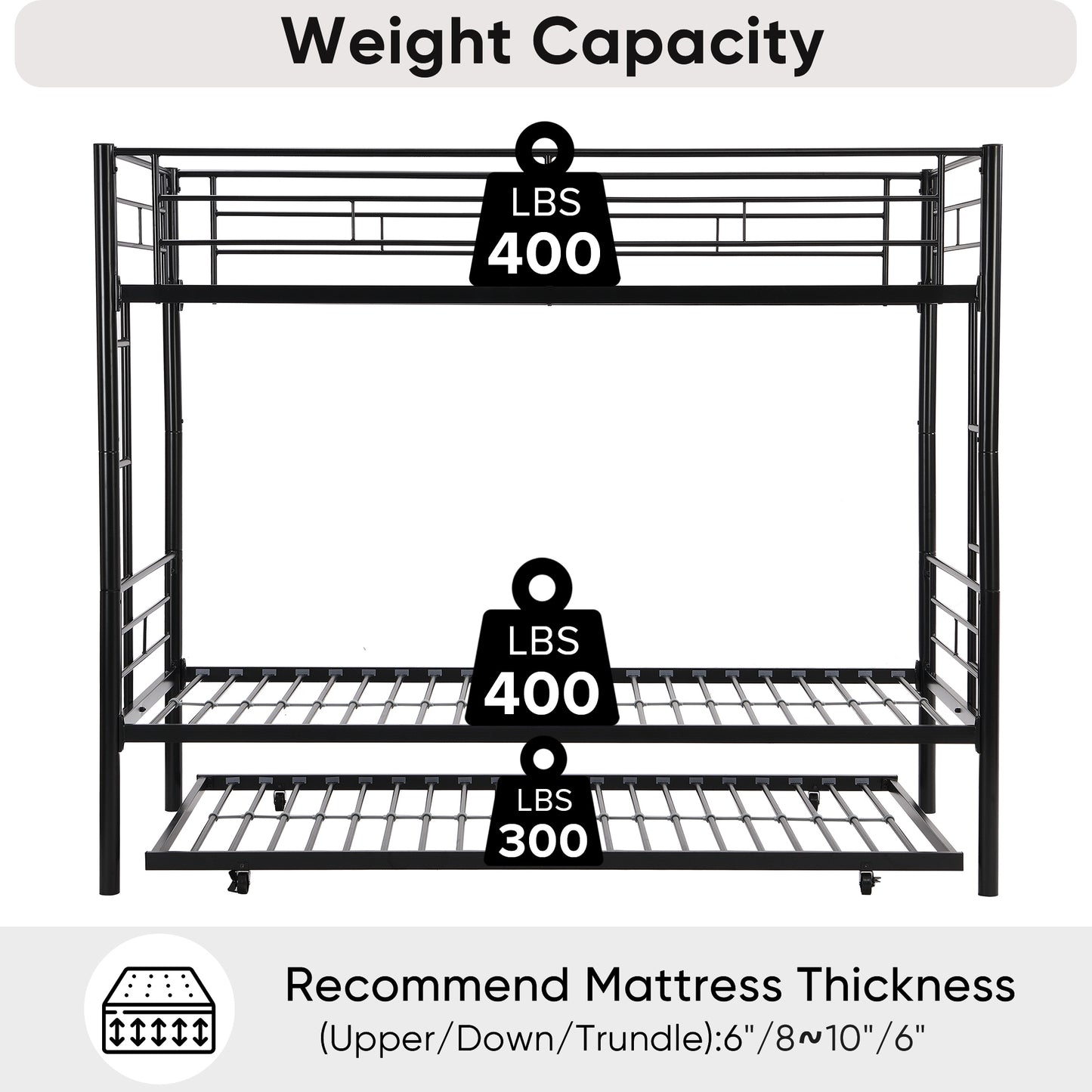 Versatile Twin Bunk Bed with Trundle and Guard Rail