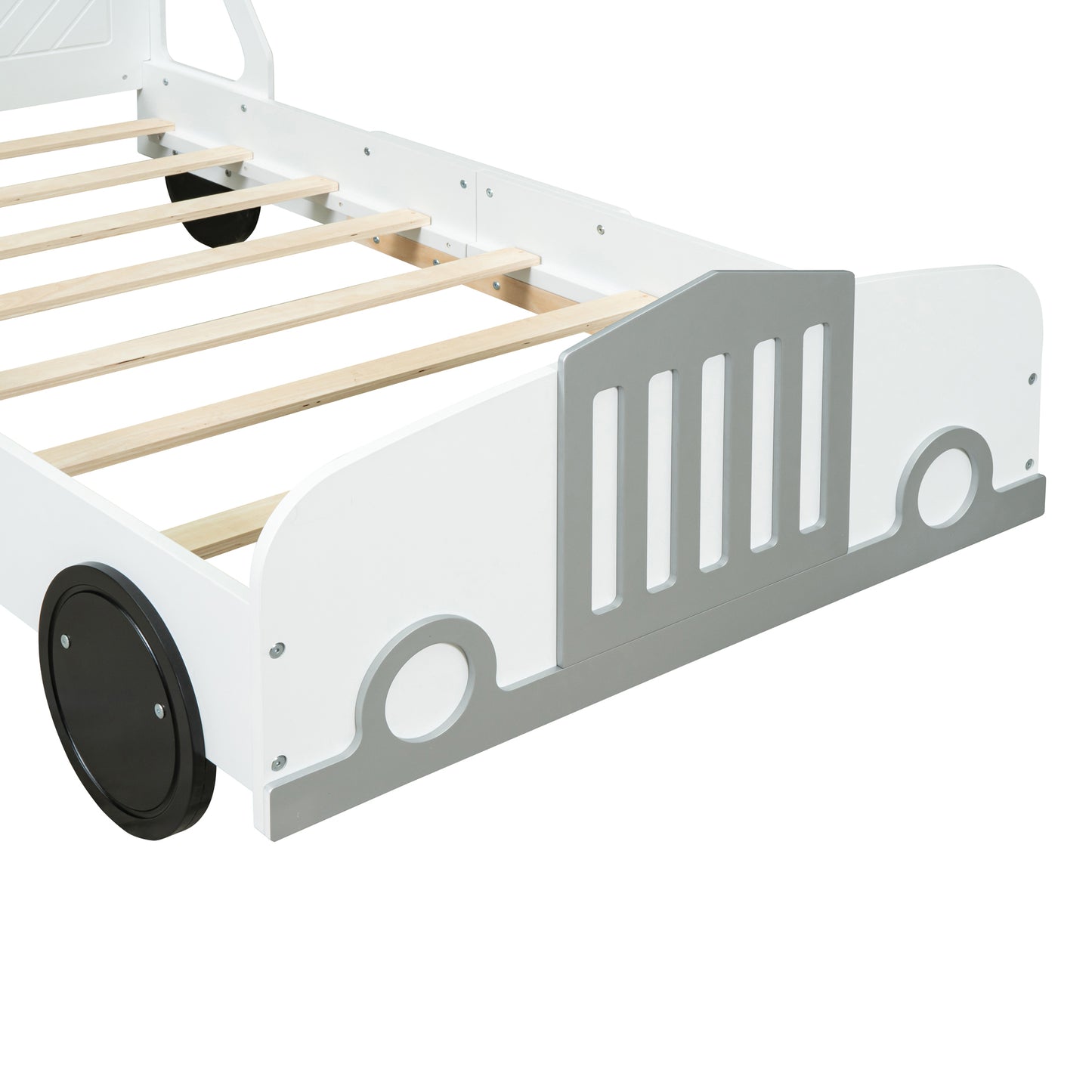 Twin Size Car-Shaped Platform Bed with Wheels,White