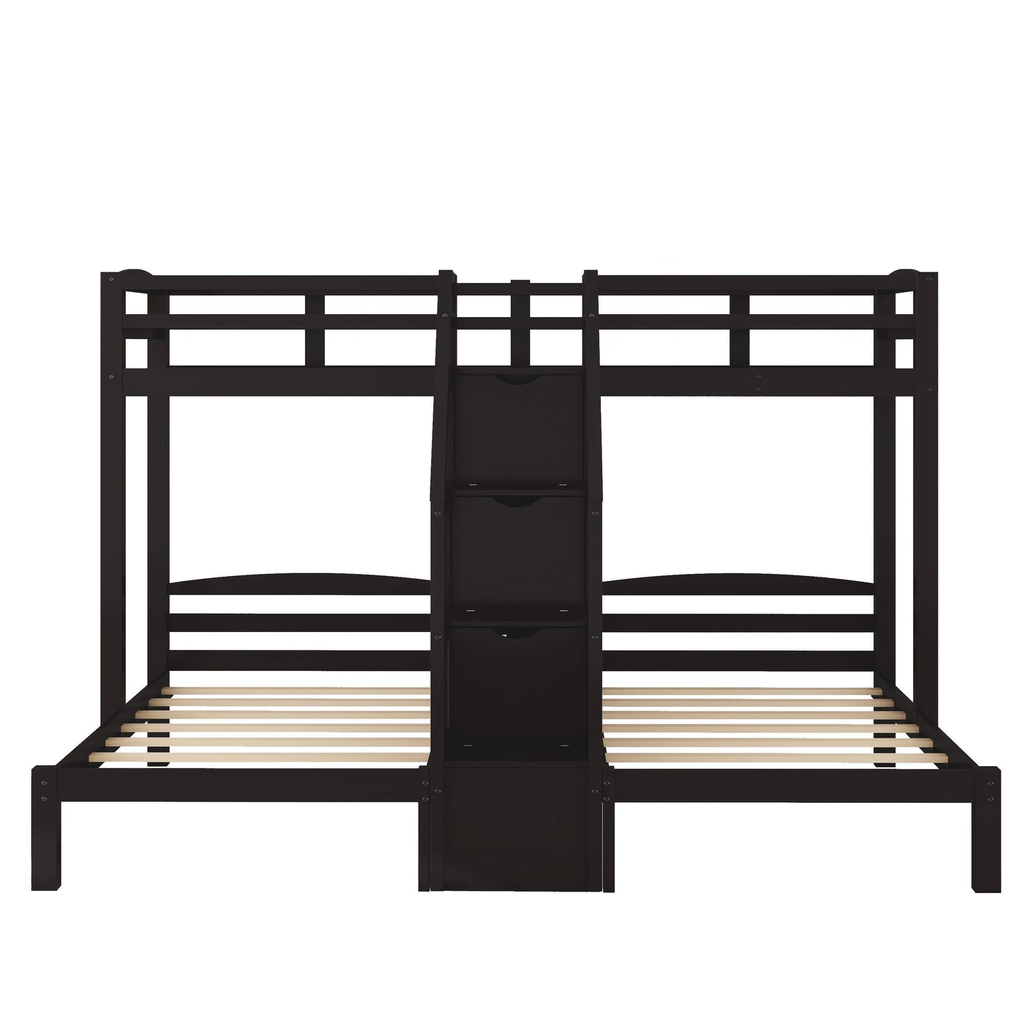 Espresso Triple Bunk Bed with Staircase and Storage Drawers